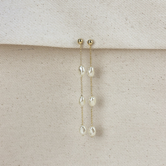 18k Gold Filled Spaced Baroque Pearl Drop Earrings