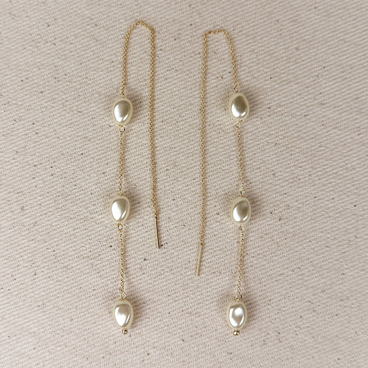 18k Gold Filled Spaced Baroque Pearls Threader Earrings