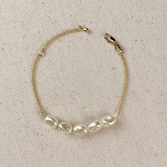 18k Gold Filled Row of Baroque Pearls Bracelet