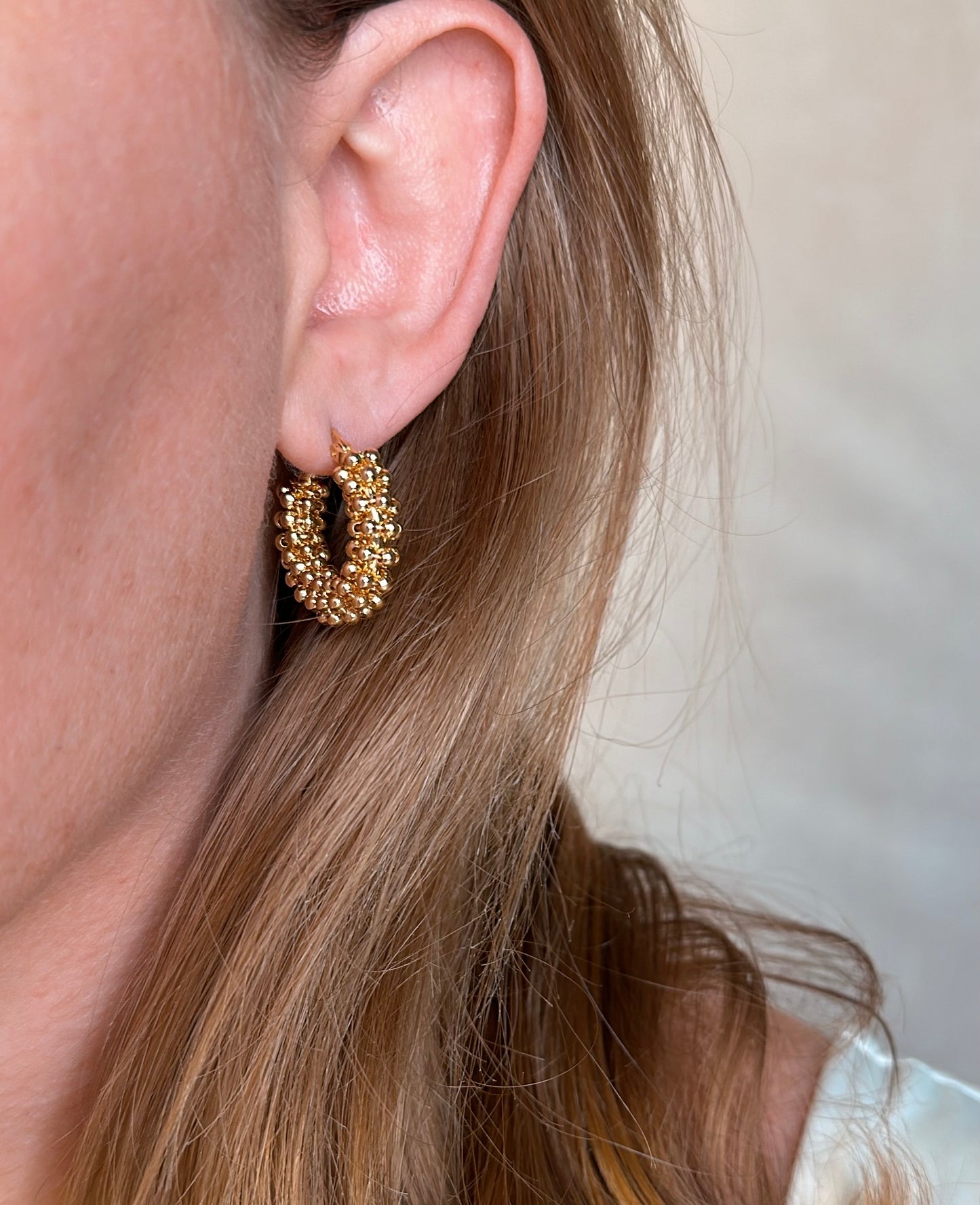 18k Gold Filled Beaded Cluster Hoop Earrings