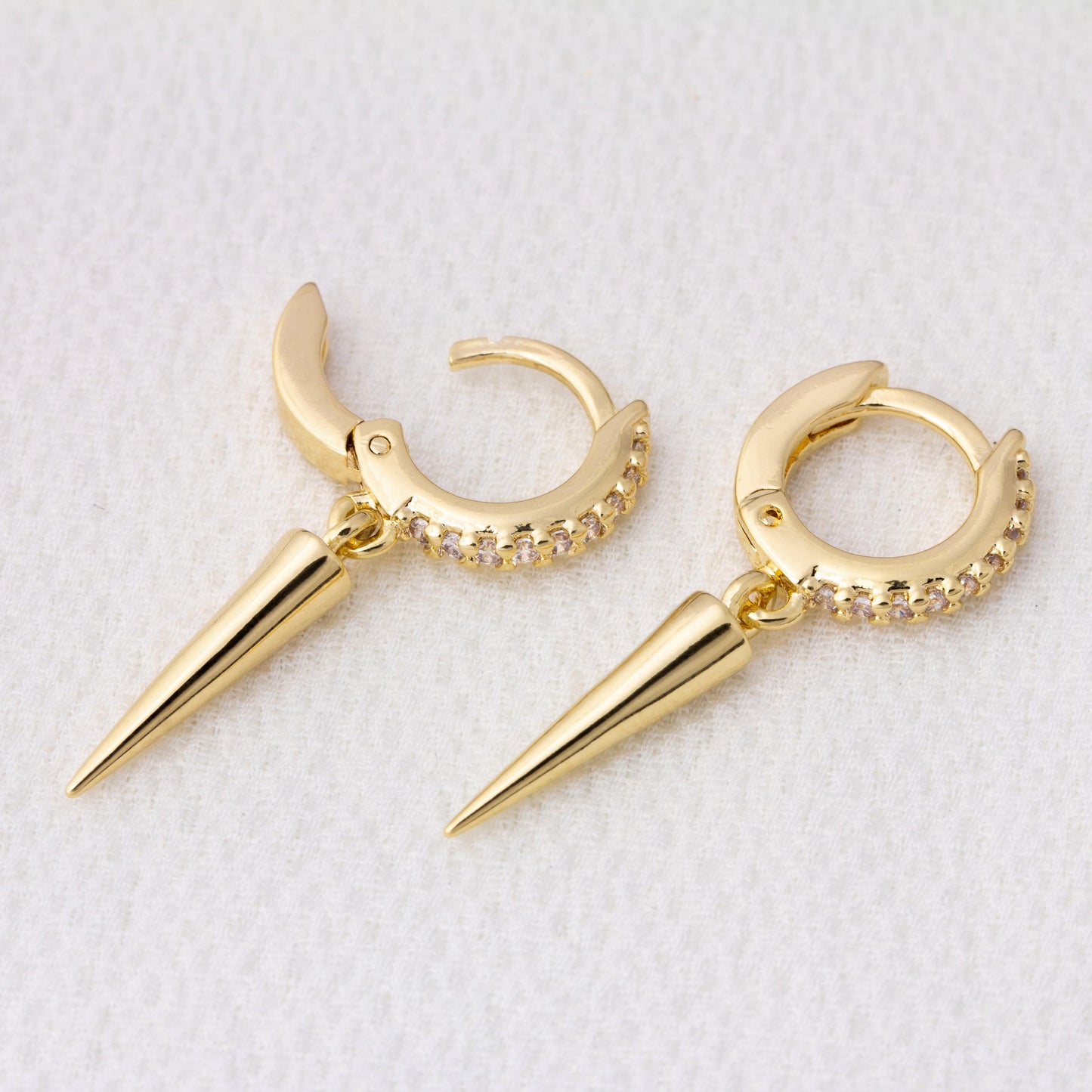 18k Gold Filled Cubic Zircon Hoop Earrings With Spike Drop