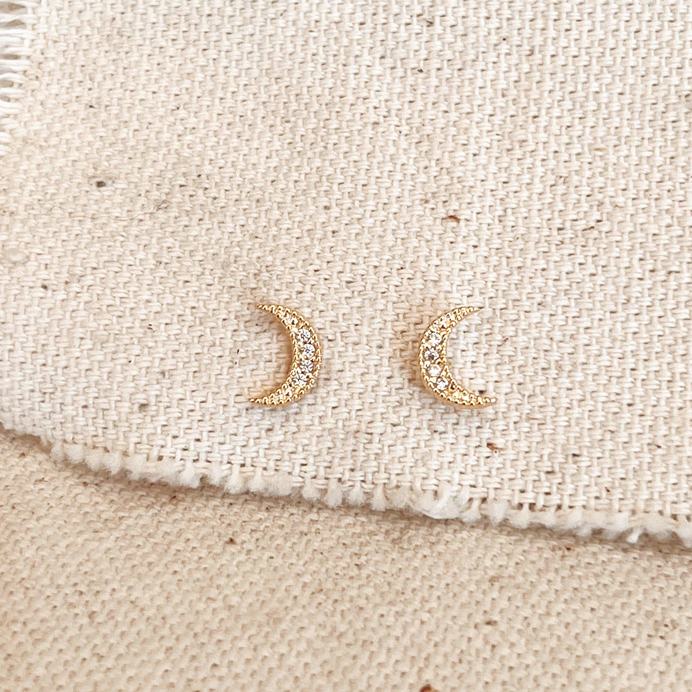 Crescent Moon Semi Hoop Earrings Hypoallergenic 18K Gold 