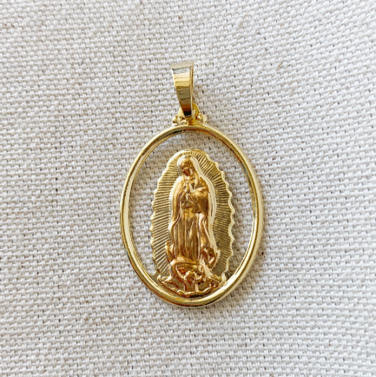 18k Gold Filled Lady of Guadalupe Pendant Rose Gold Detail