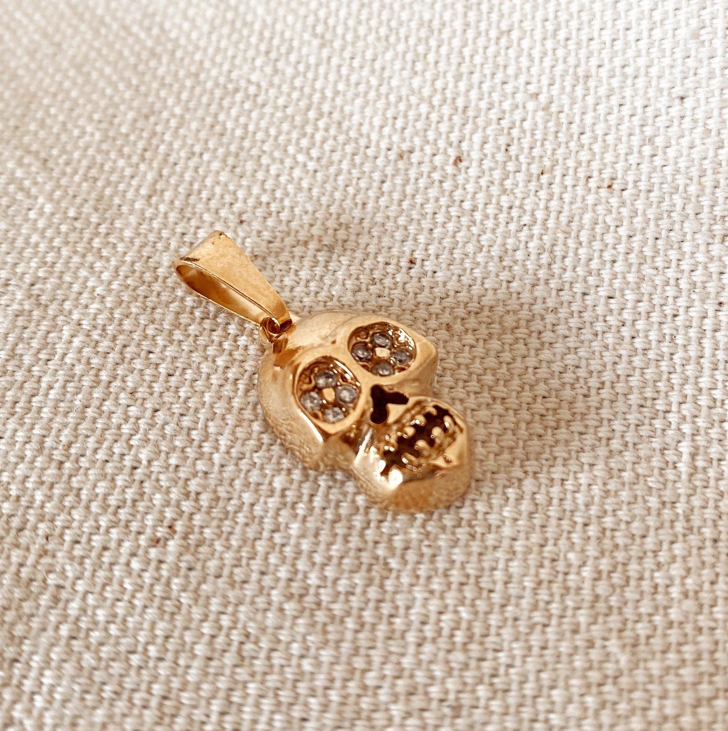 GoldFi 18k Gold Filled Skull Pendant Featuring Micro Pave Cubic Zirconia