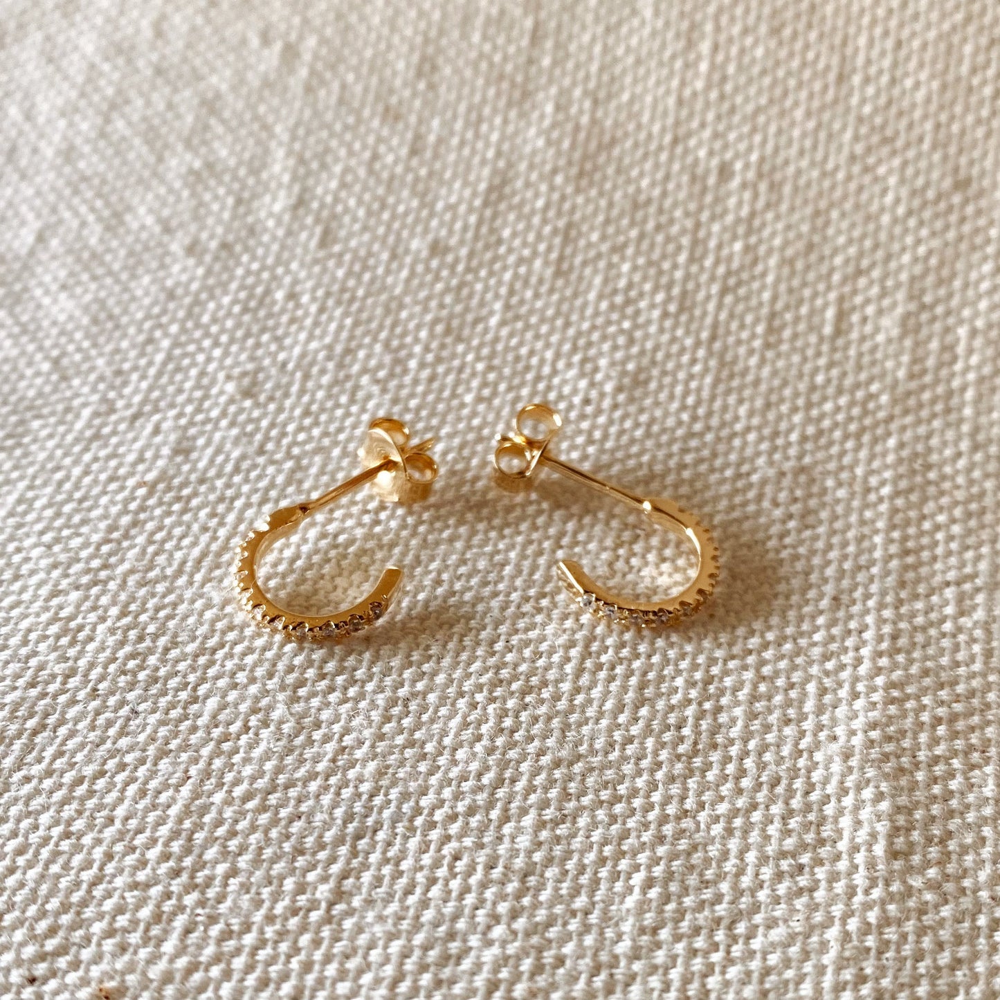 GoldFi 18k Gold Filled Thin Line Cubic Zirconia C Hoop Earrings