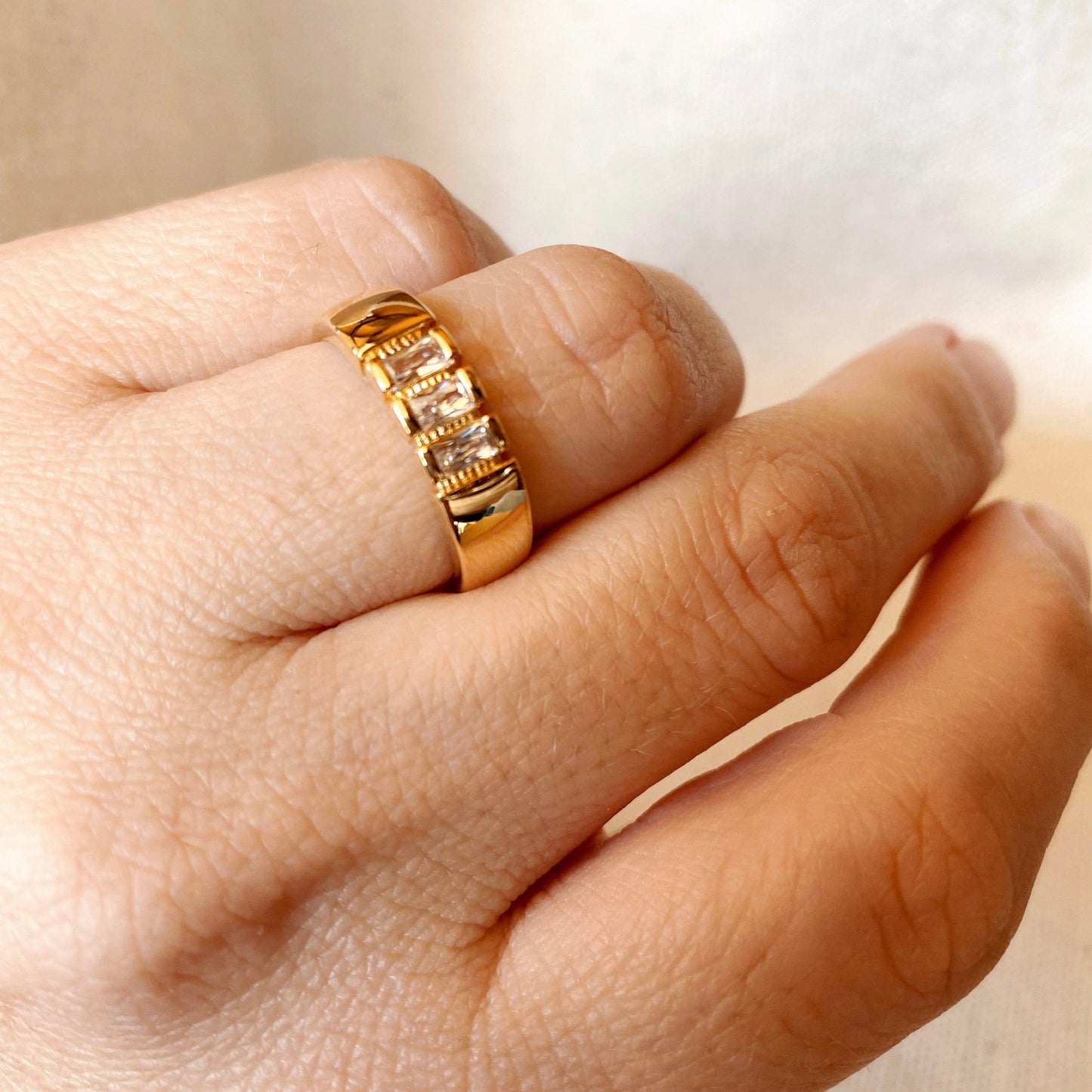 GoldFi 18k Gold Filled Trio baguette Cubic Zirconia Stone Ring