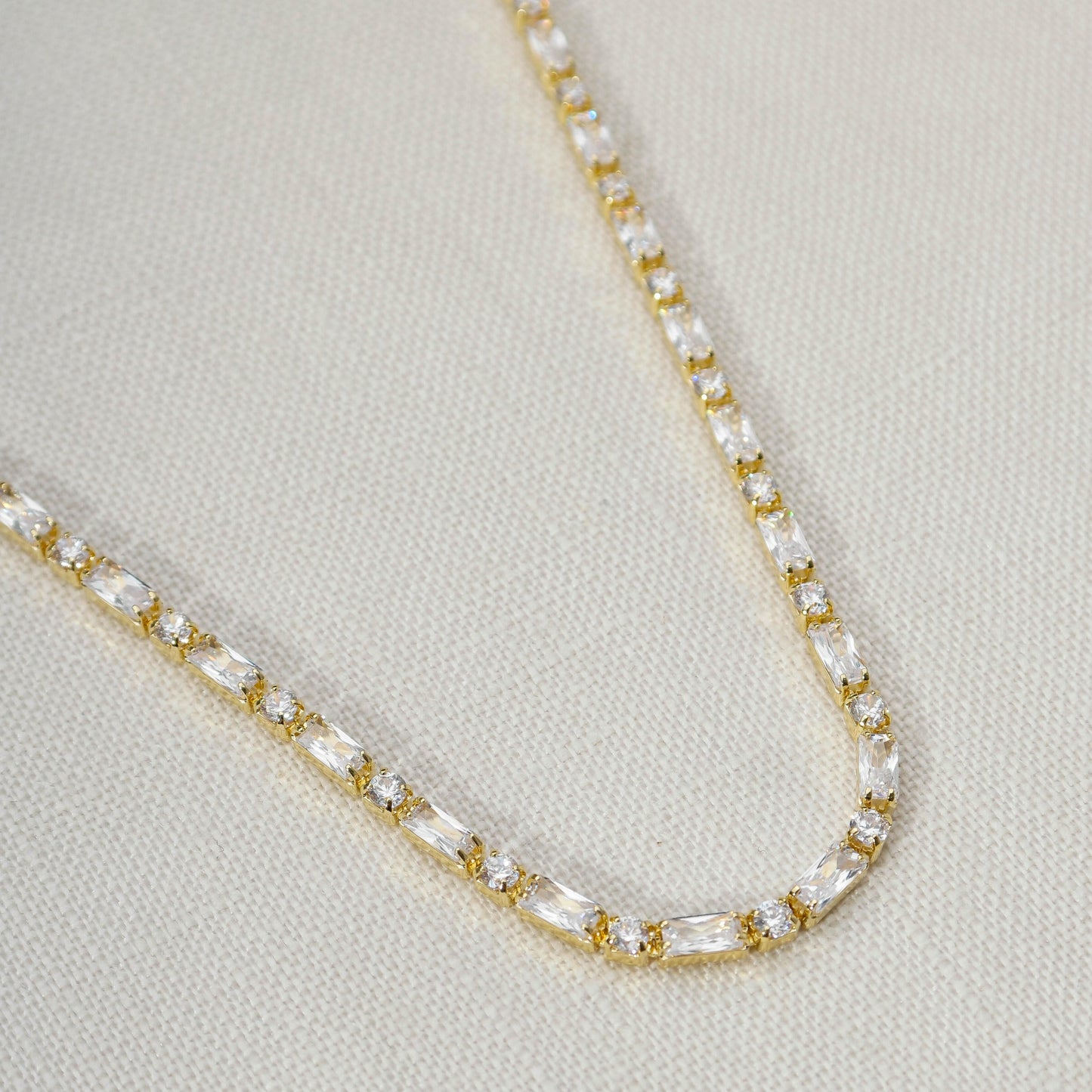 18k Gold Filled Baguette and Round Cut Cubic Zirconia Choker Necklace