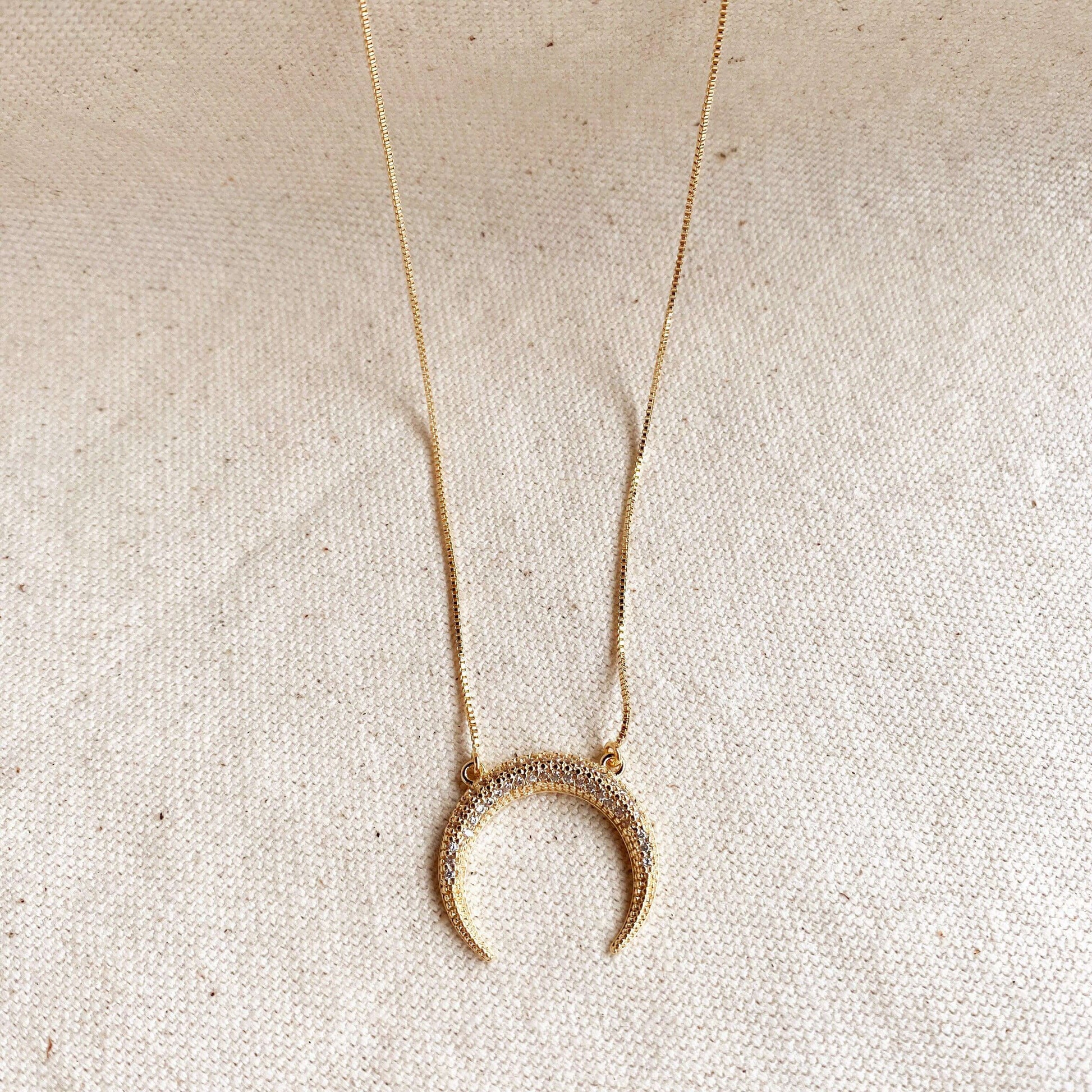GoldFi Cubic Zirconia 18k Gold Filled Crescent Moon Necklace