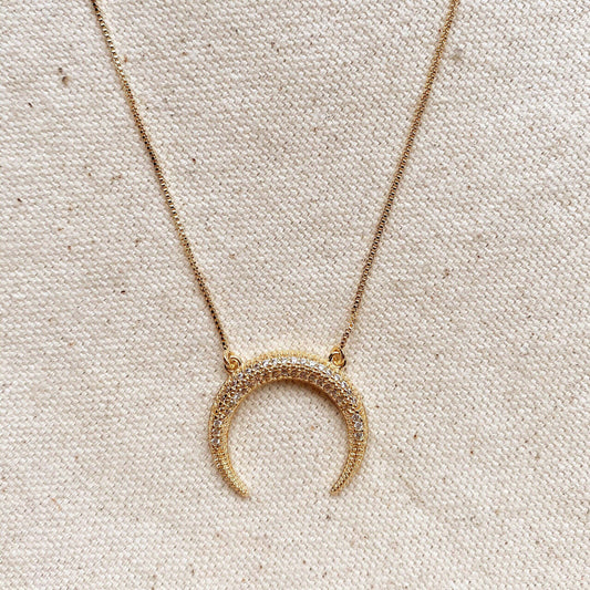 GoldFi Cubic Zirconia 18k Gold Filled Crescent Moon Necklace
