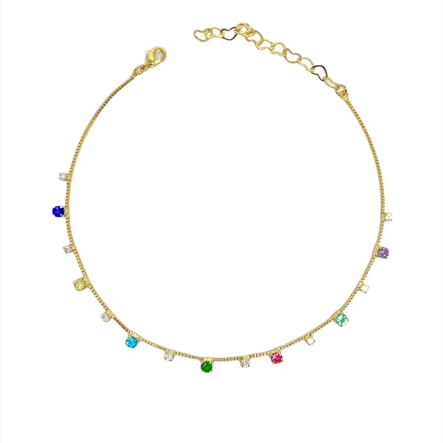GoldFi Handmade Colorful Micro Cubic Zirconia Anklet 18k Gold Filled Wholesale