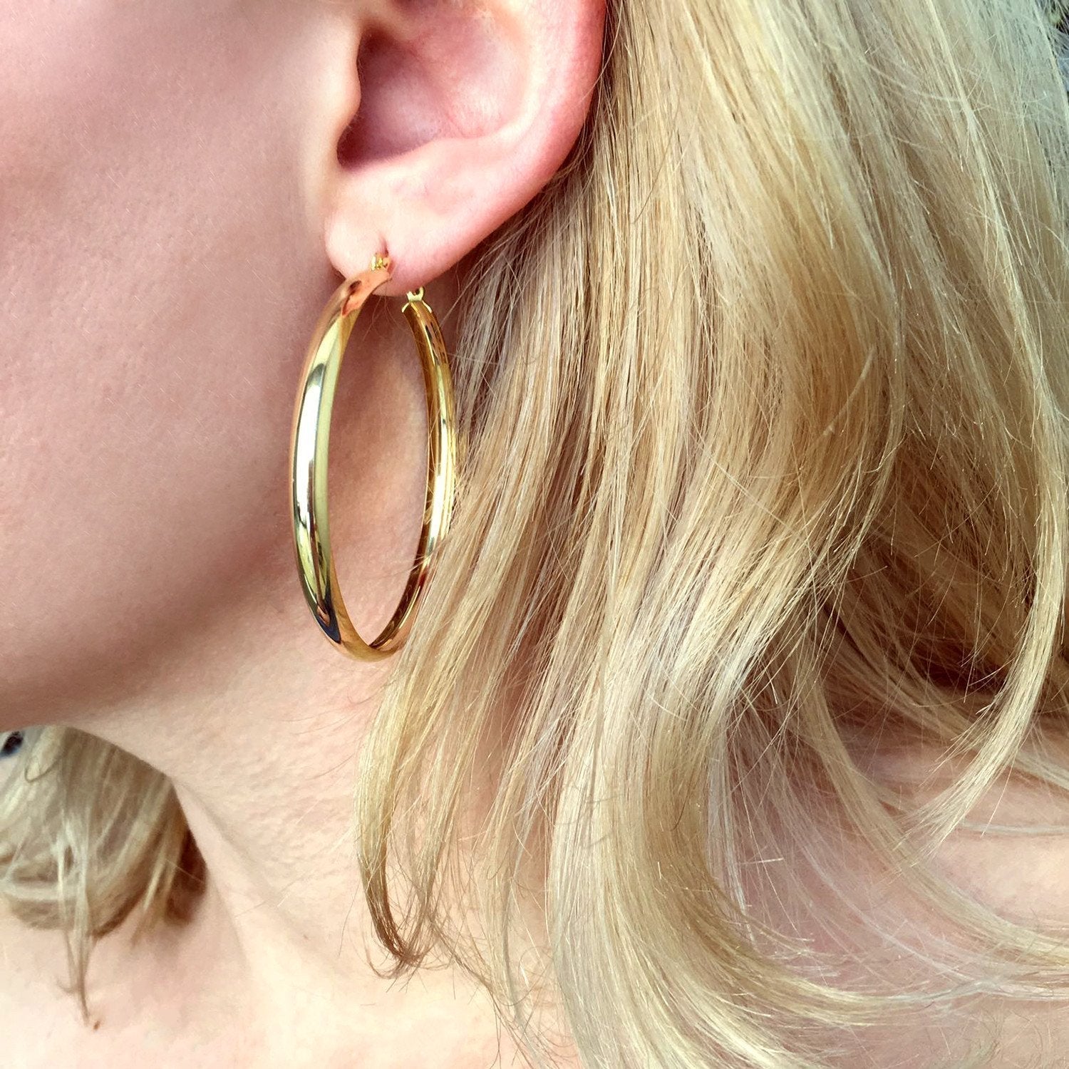 Light 18k Gold Filled Hoop Earrings 50mm Diameter