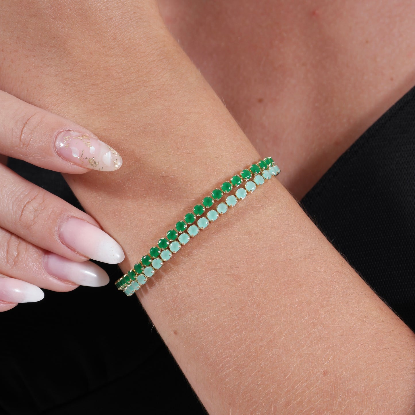 18k Gold Filled 3mm Cubic Zirconia Emerald Bracelet