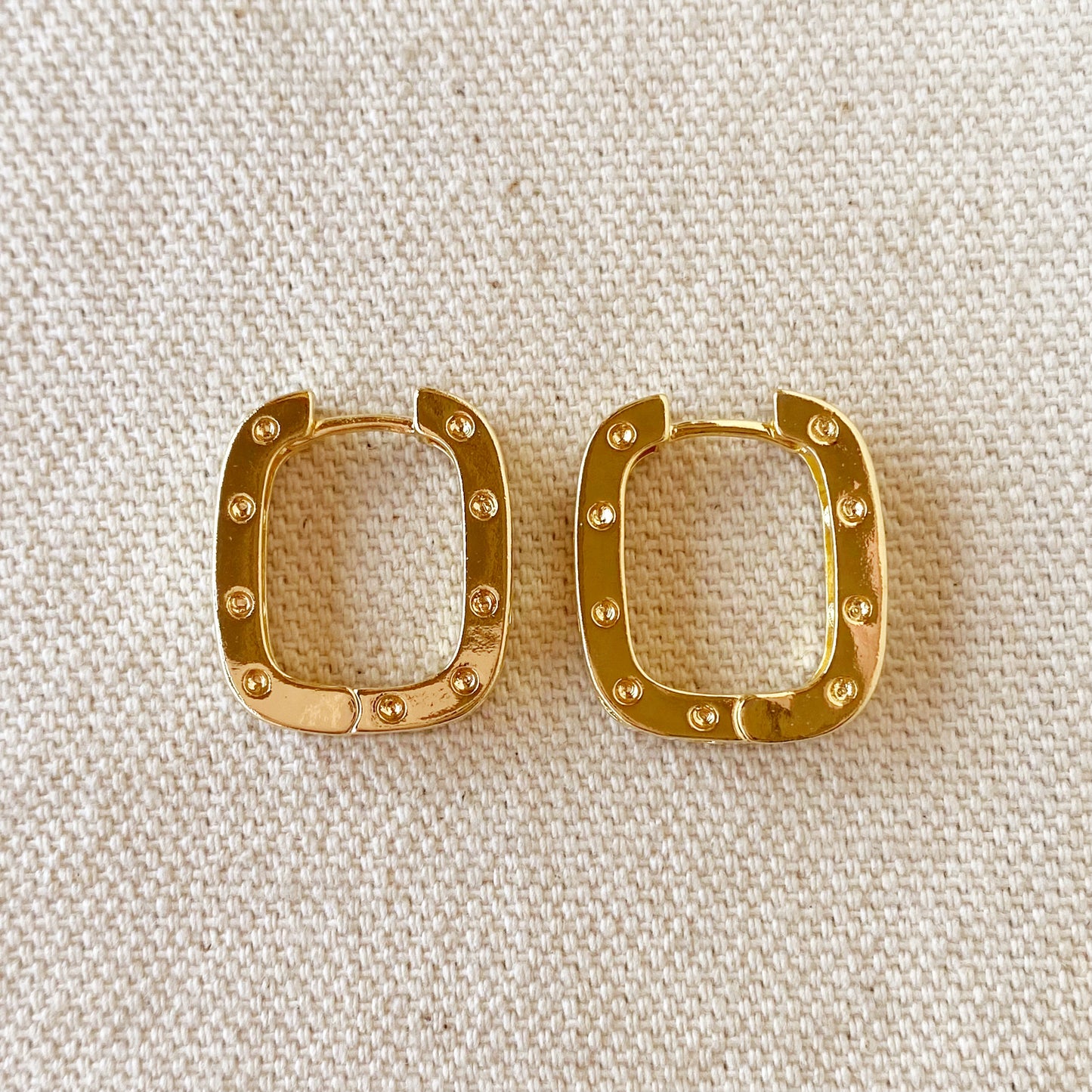 18k Gold Filled Medium Rectangular Clicker Hoop Earrings With Cubic Zirconia Detail