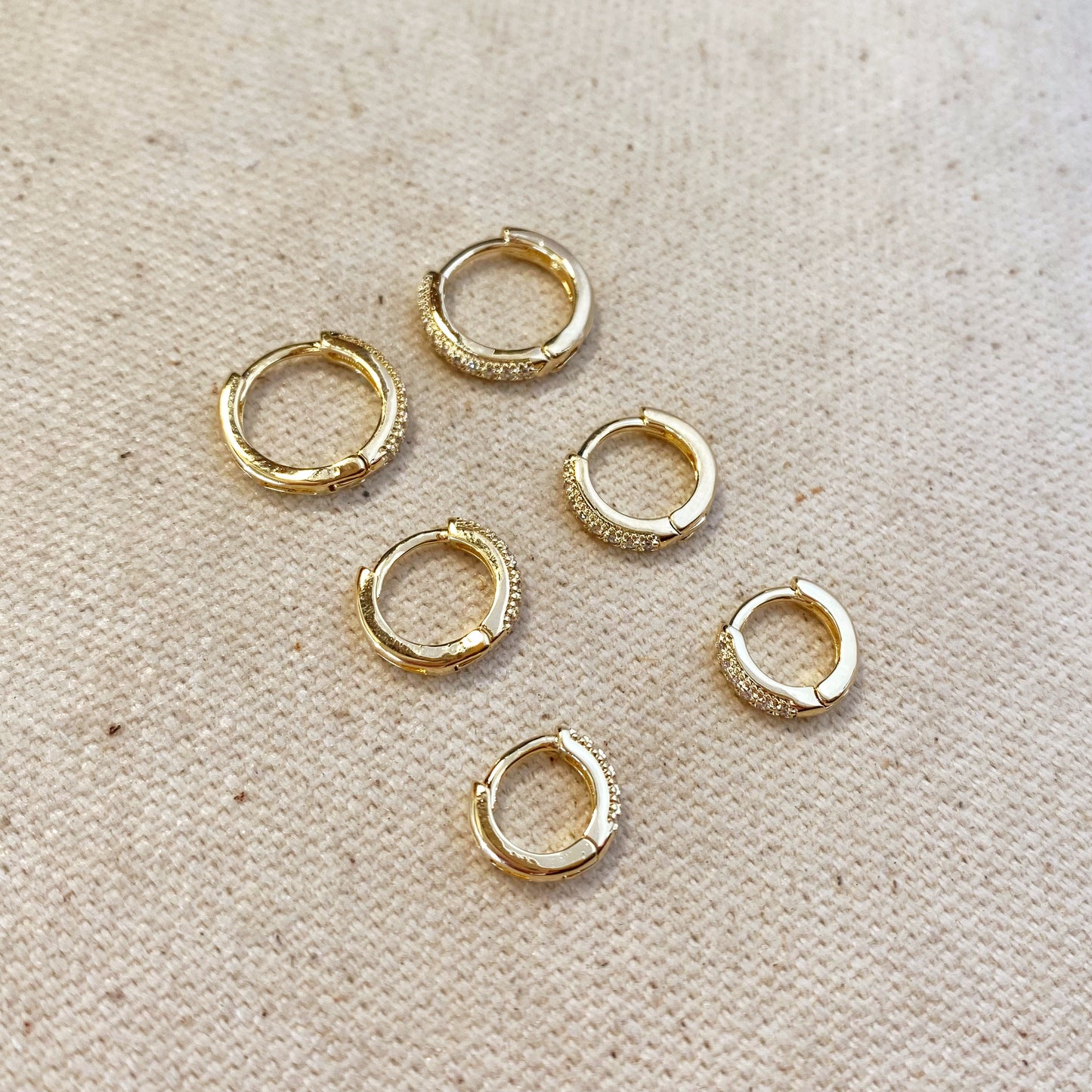 18k Gold Filled Clear CZ Hoop Trio
