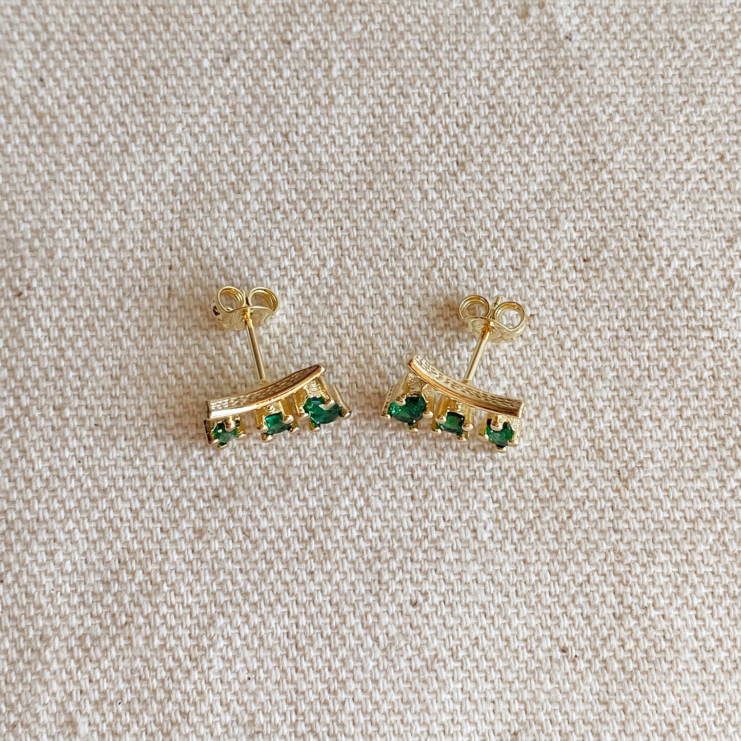 18k Gold Filled Emerald Cubic Zirconia 3-Shapes Stud Earrings