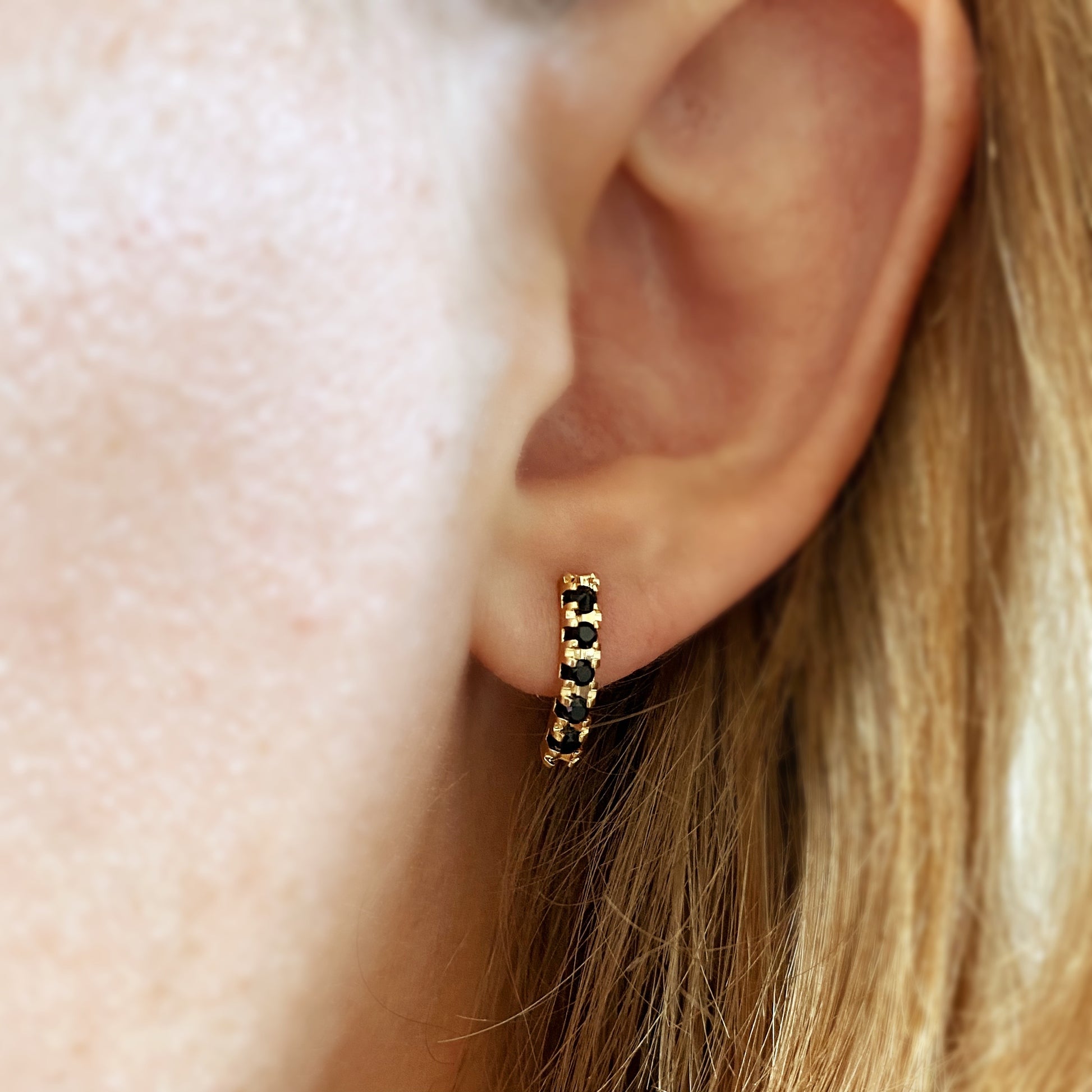 GoldFi 18k Gold Filled Curved Bar Black Crystal Stud Earrings