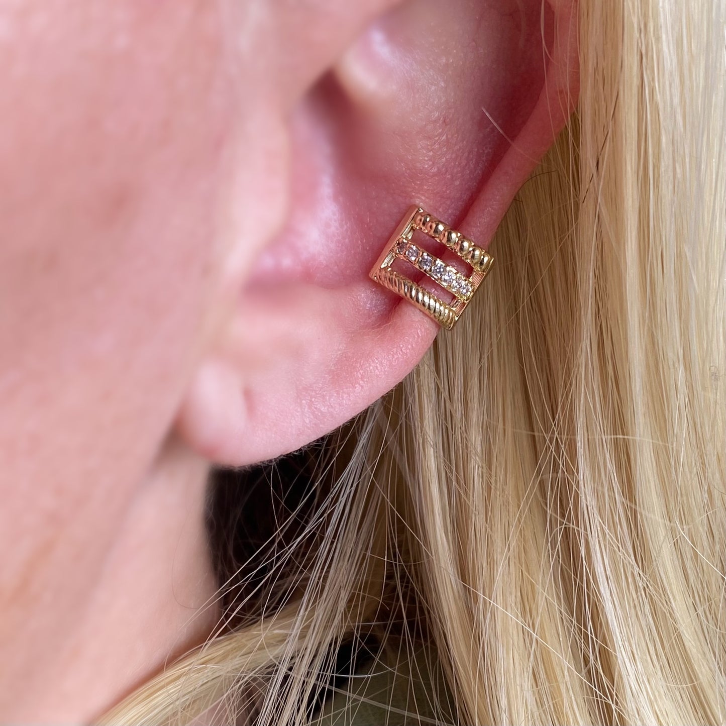 18k Gold Filled 3 in 1 Ear Cuff Earrings With Cubic Zirconia Detail