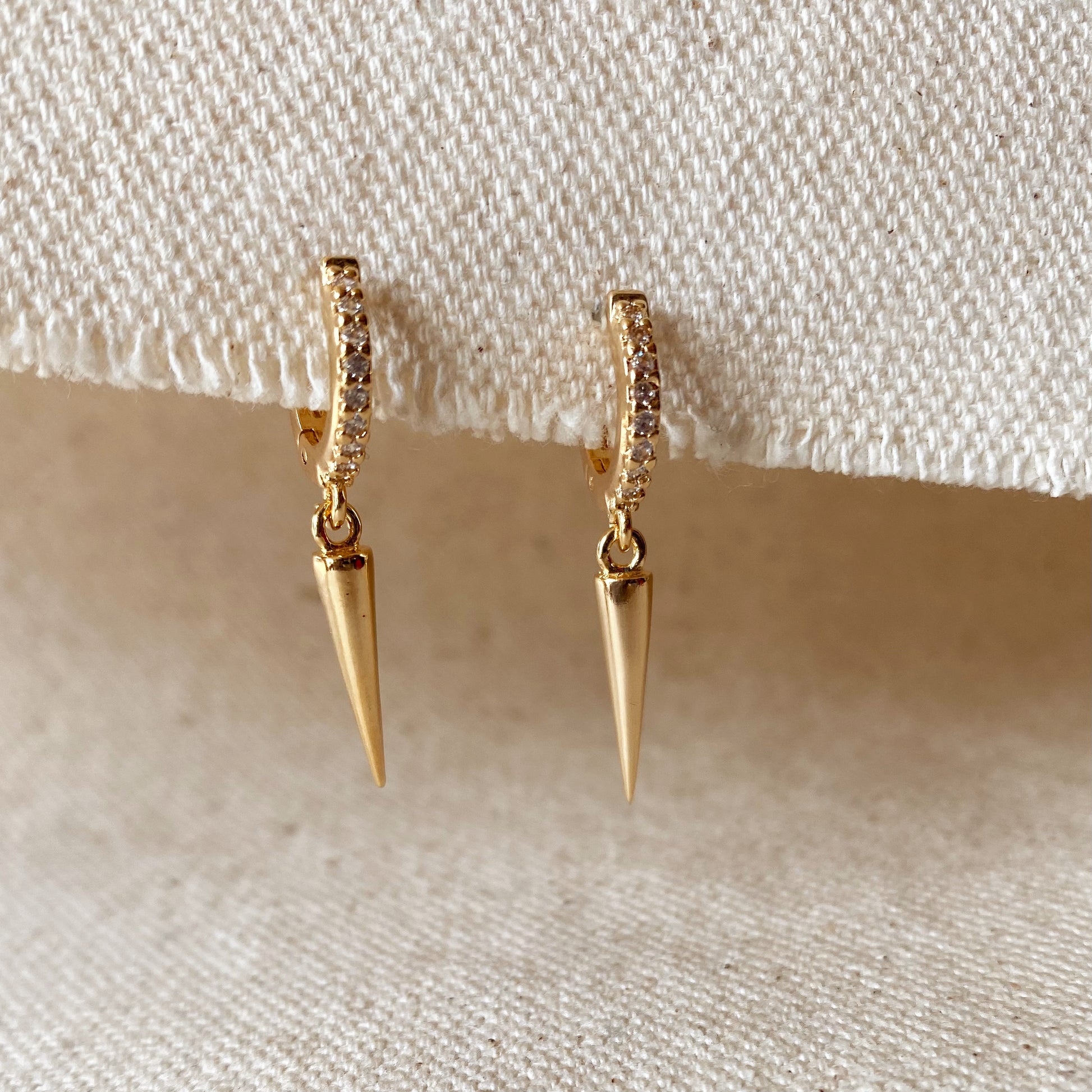 GoldFi 18k Gold Filled Cubic Zircon Hoop Earrings With Spike Drop