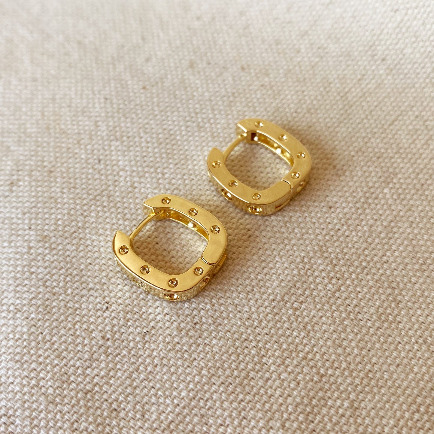 18k Gold Filled Small Rectangular Clicker Hoop Earrings With Cubic Zirconia Detail
