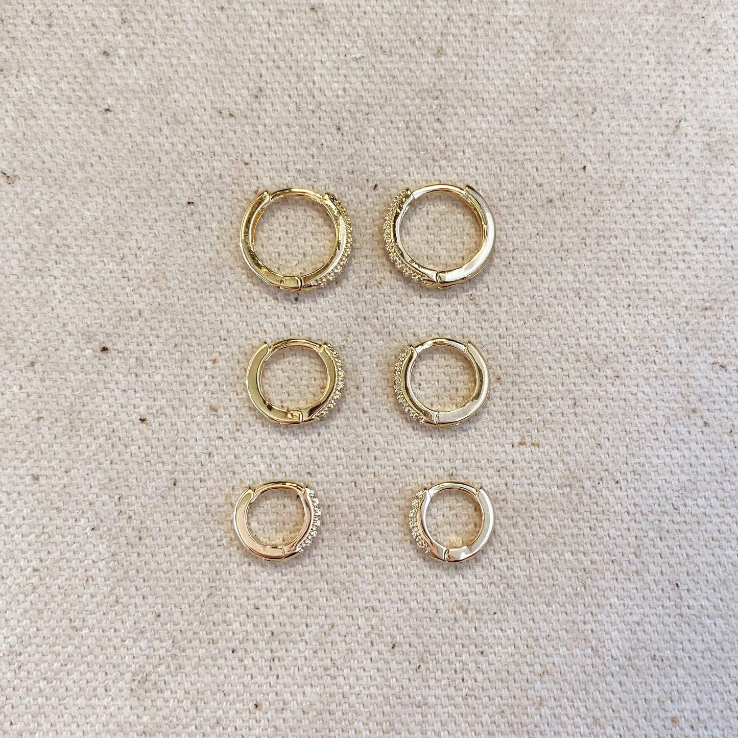 18k Gold Filled Clear CZ Hoop Trio
