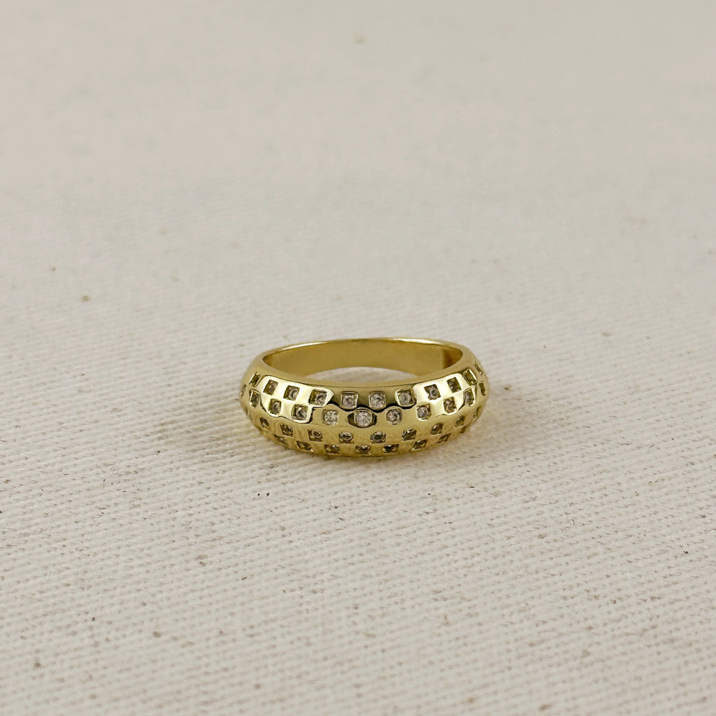 18k Gold Filled Pave Set CZ Dome Ring