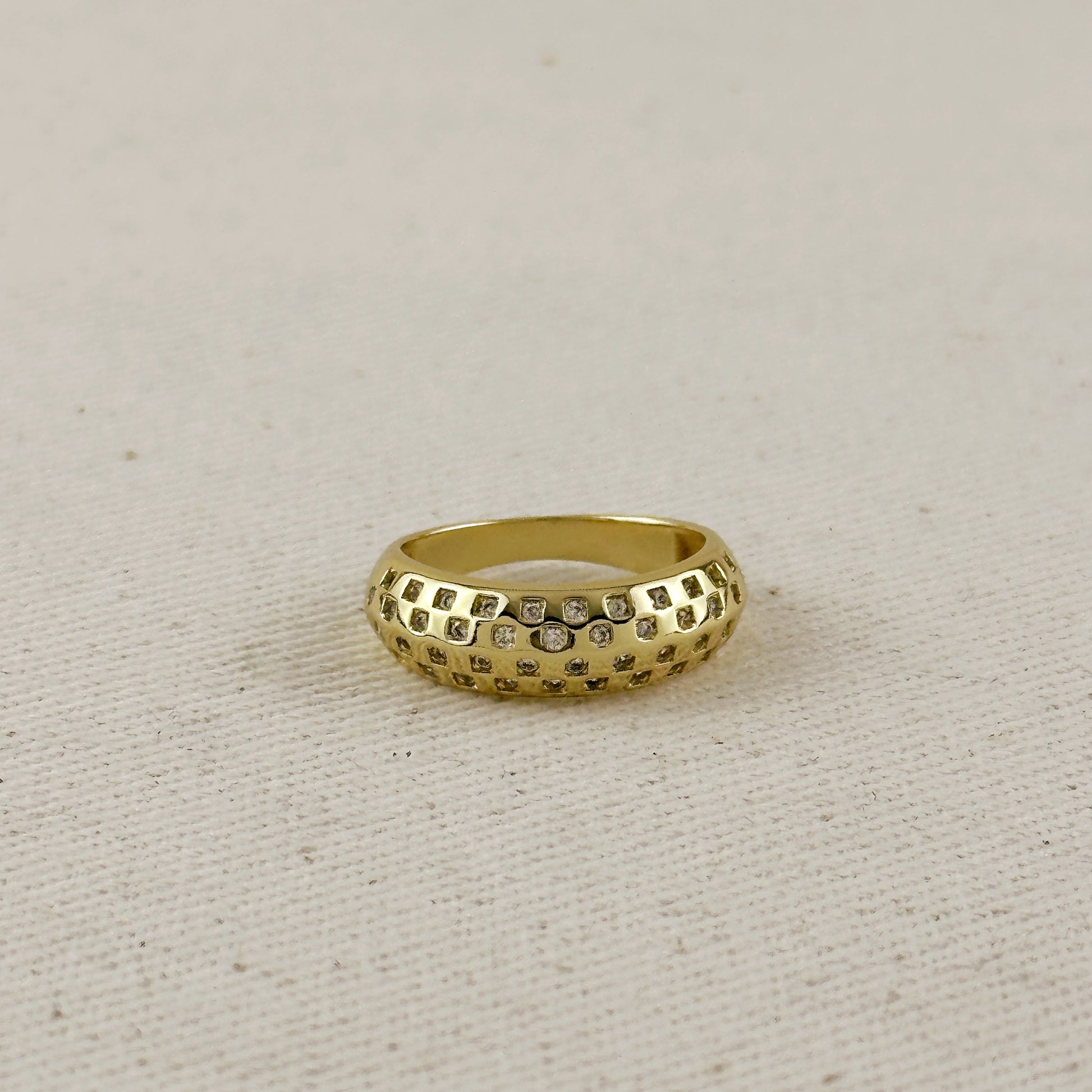 18k Gold Filled Pave Set CZ Dome Ring