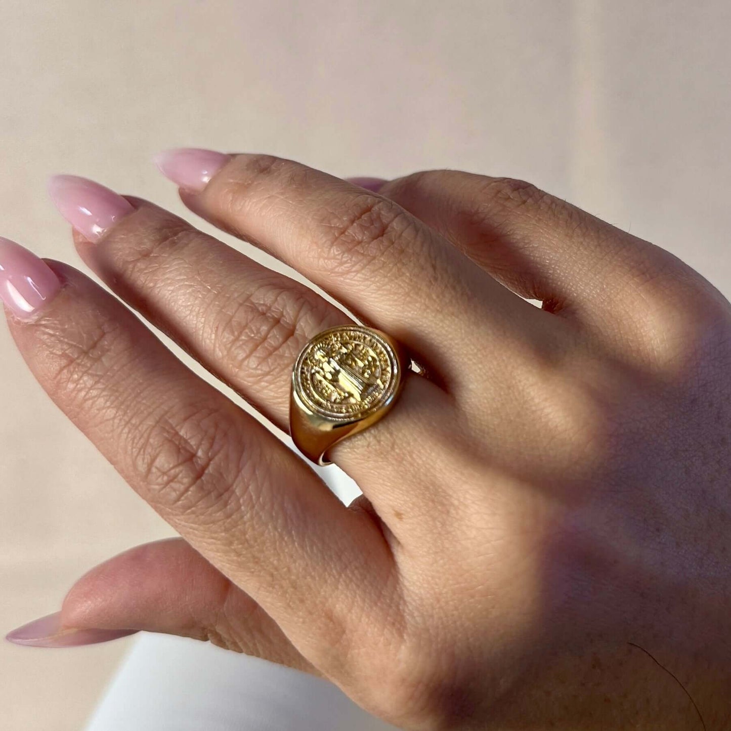 18k Gold Filled Saint Benedict Signet Ring