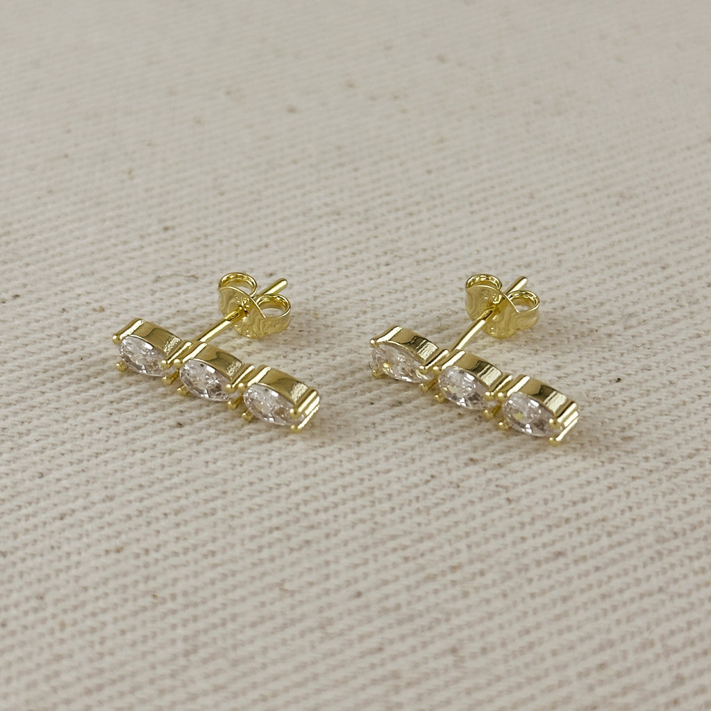 18k Gold Filled Triple CZ Drop Earrings