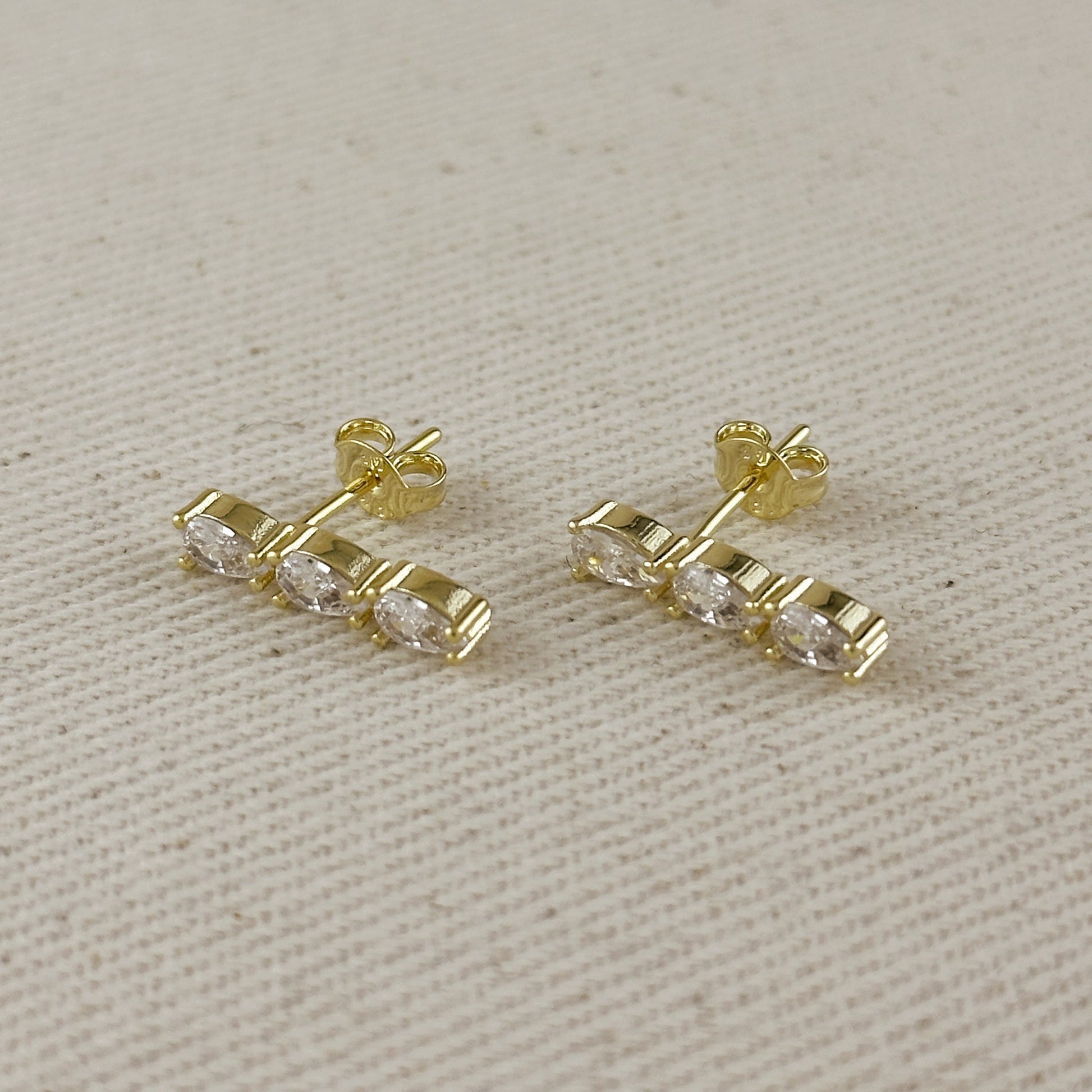 18k Gold Filled Triple CZ Drop Earrings