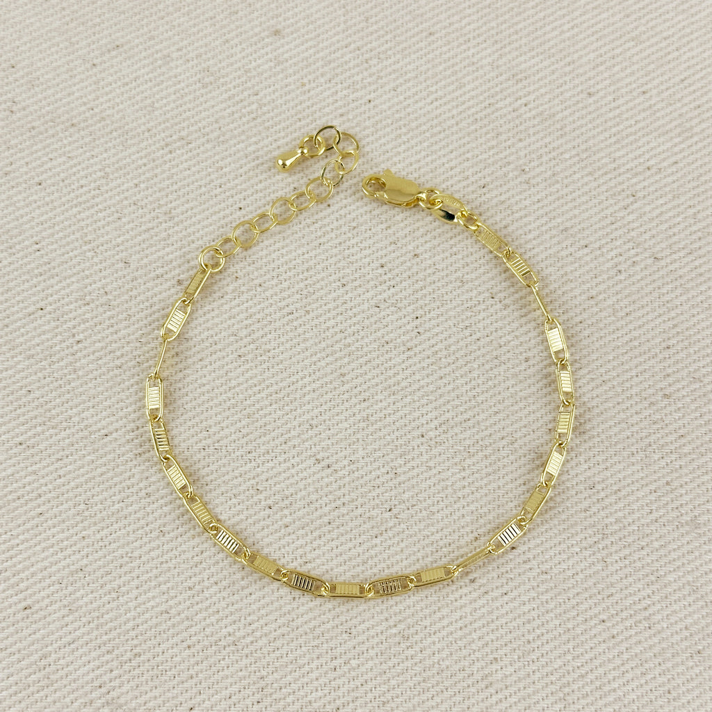 18K Gold Filled Textured Bar Link Bracelet