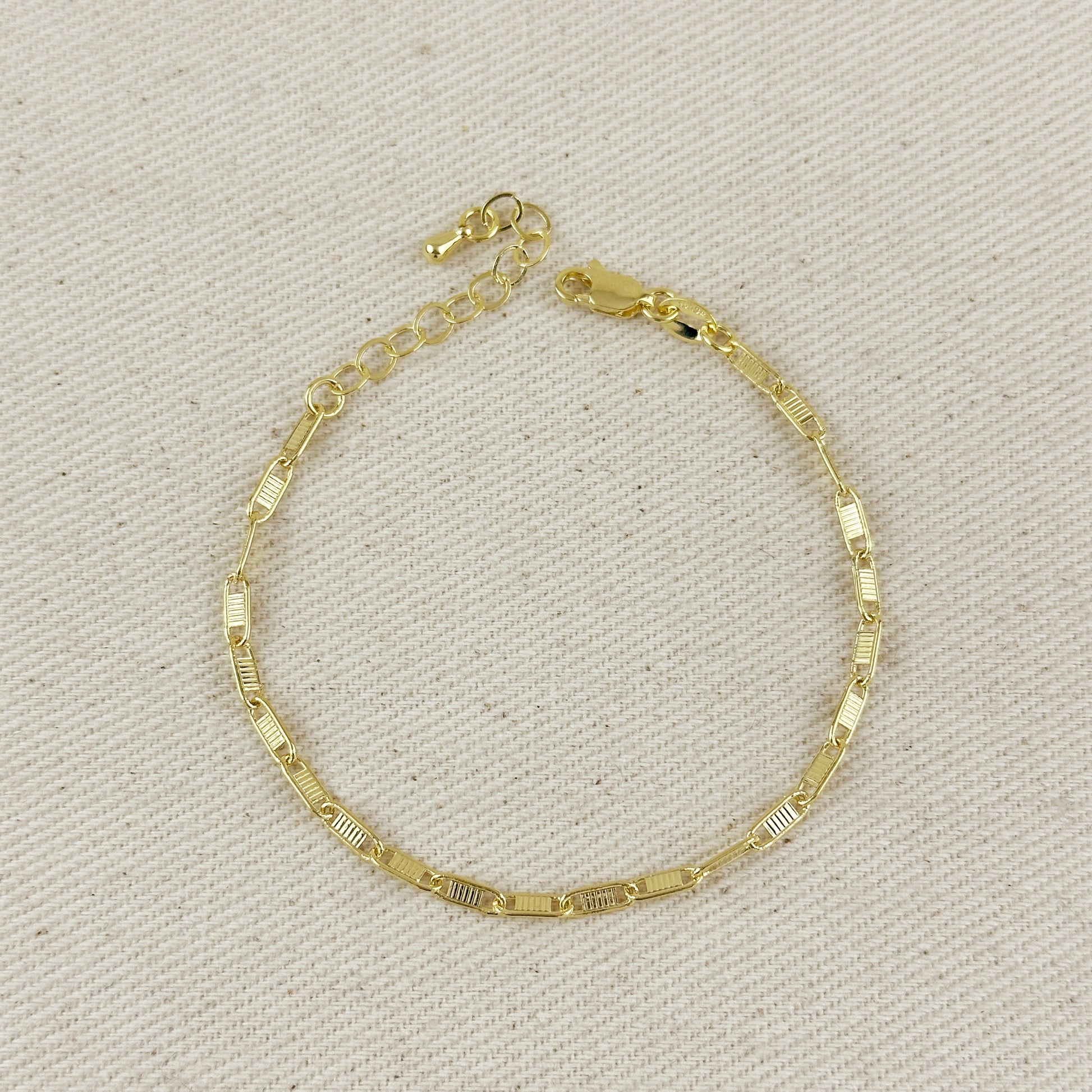 18K Gold Filled Textured Bar Link Bracelet