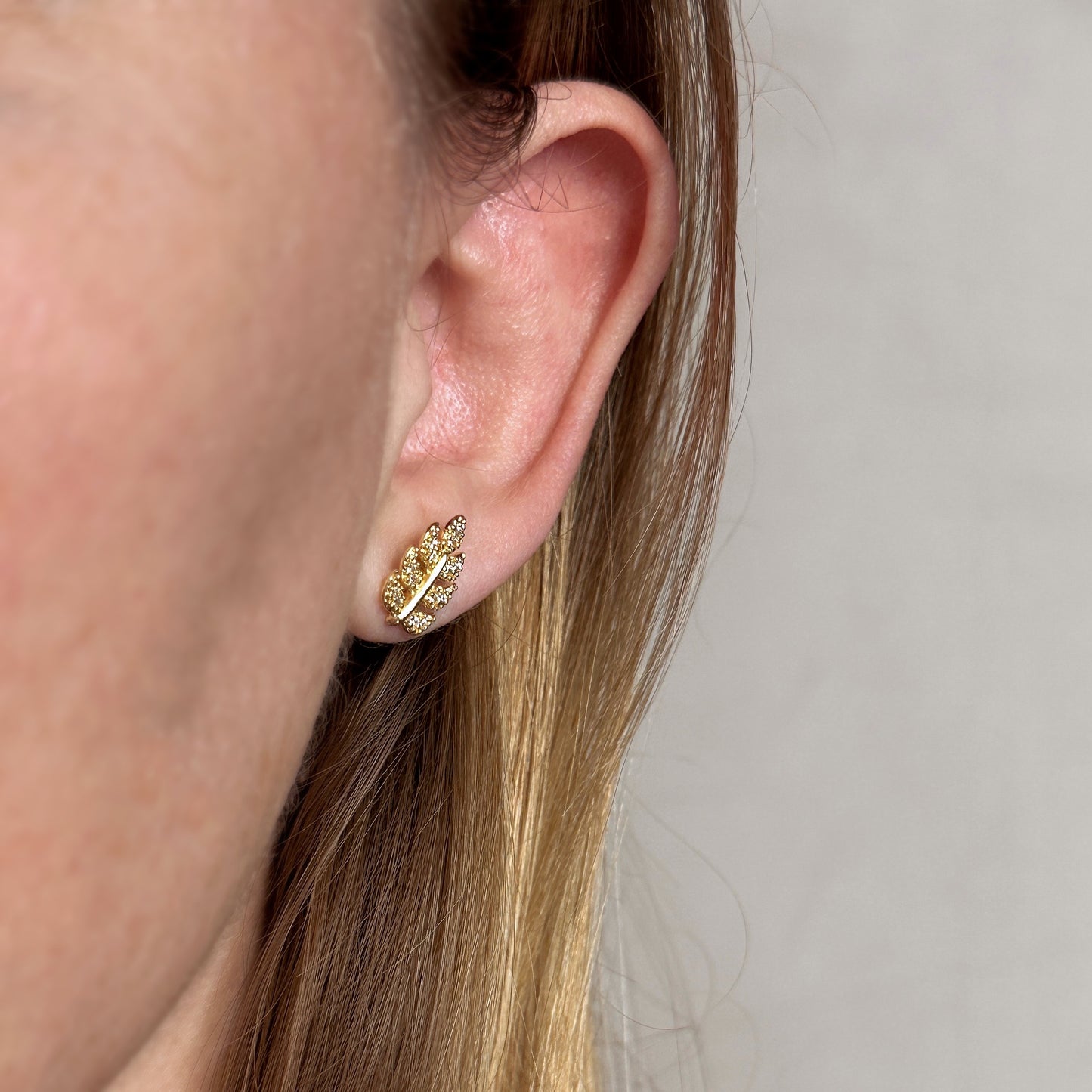 18k Gold Filled CZ Leaf Stud Earrings