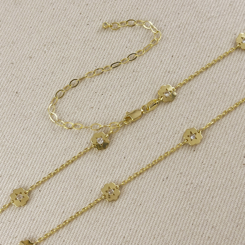 18k Gold Filled Flower CZ Belly Chain