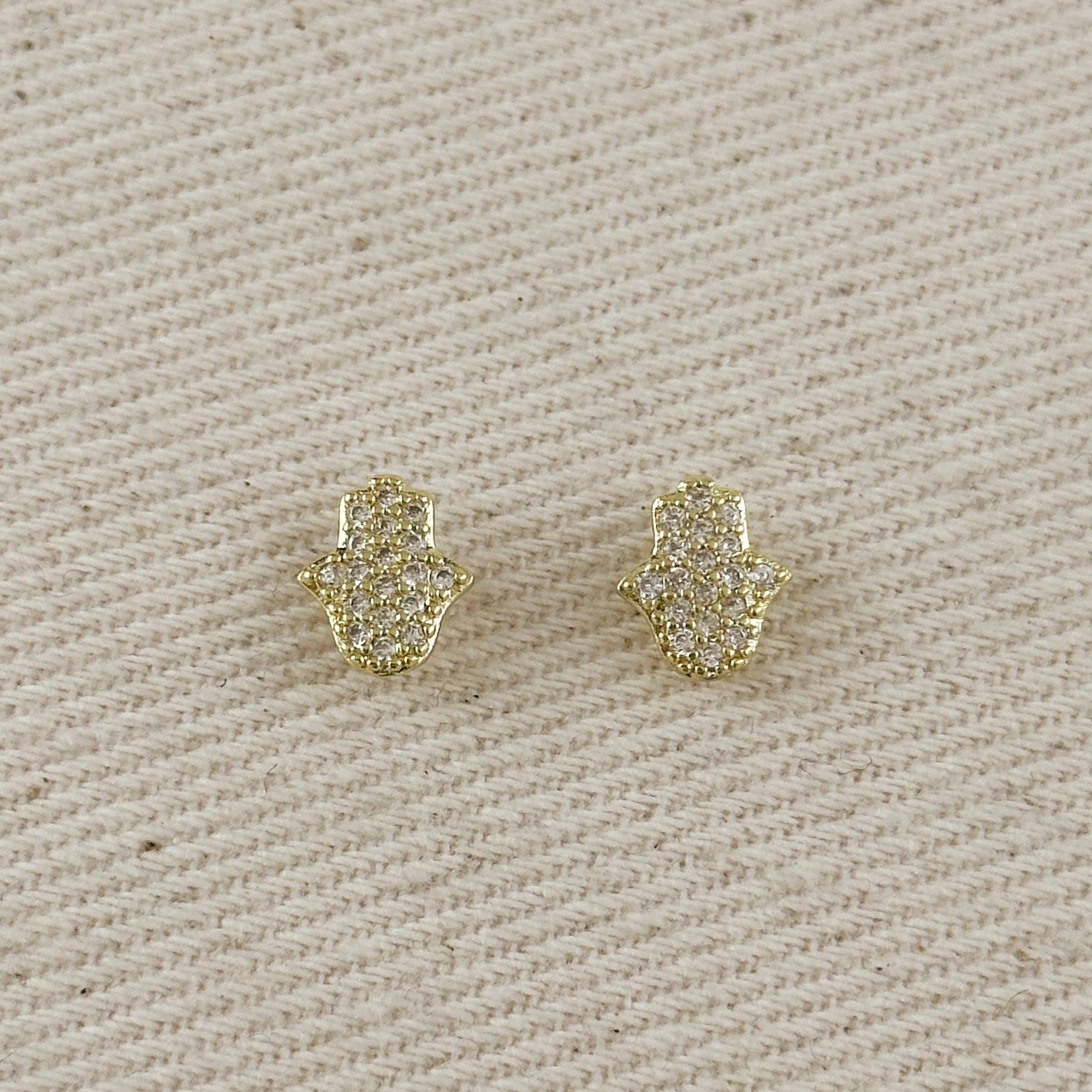 18k Gold Filled Mini CZ Hamsa Stud Earrings