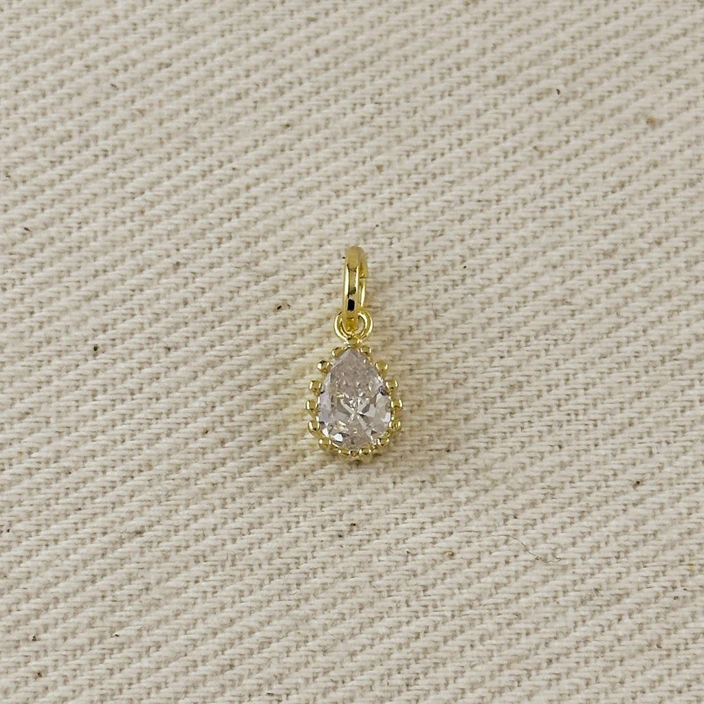 18k Gold Filled Scalloped Drop CZ Charm