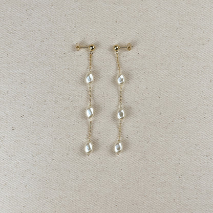 18k Gold Filled Spaced Baroque Pearl Drop Earrings