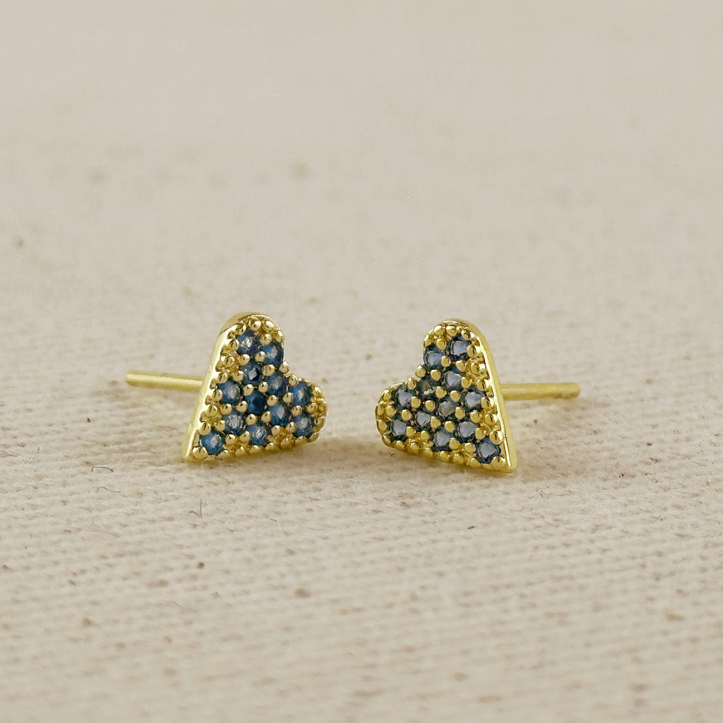 18k Gold Filled Colored CZ Heart Stud Earrings