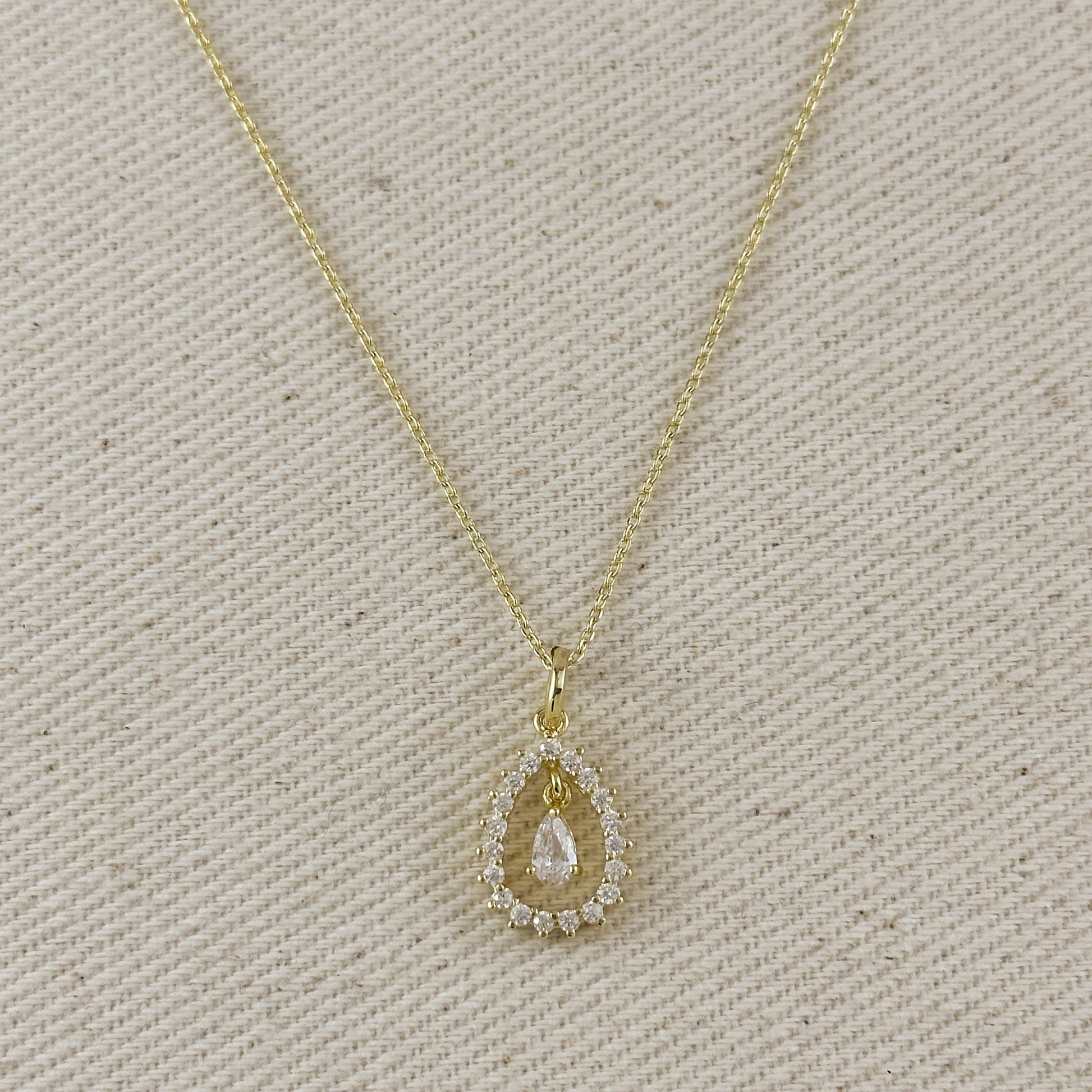 18k Gold Filled Floating CZ Drop Necklace