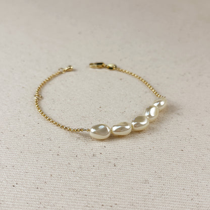 18k Gold Filled Row of Baroque Pearls Bracelet