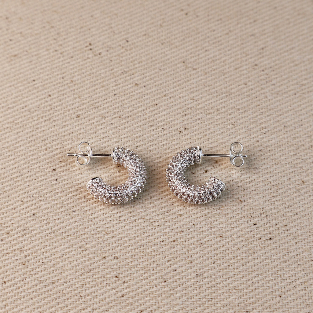 Iced Out C Hoop Earrings with Micro CZ Stones