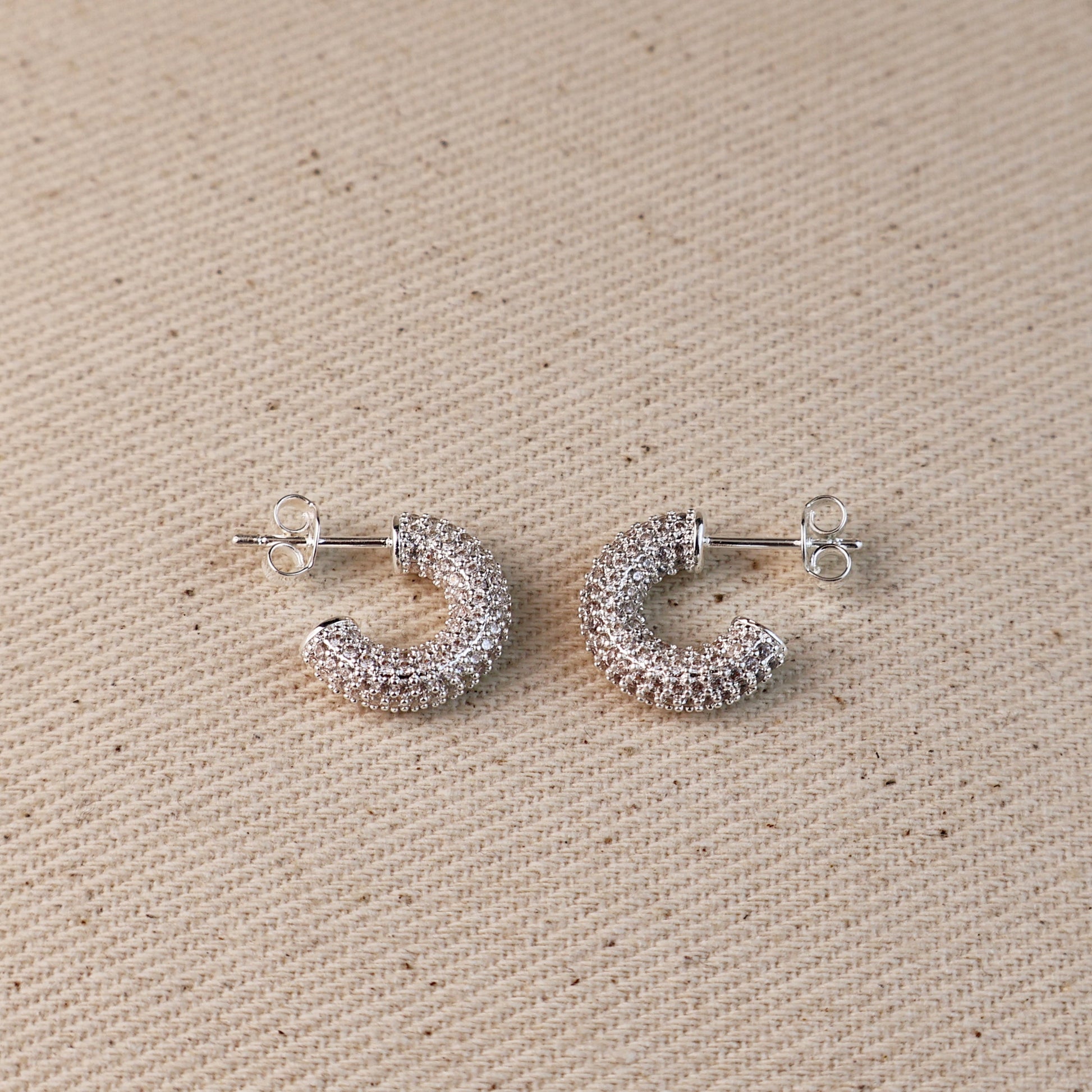 Iced Out C Hoop Earrings with Micro CZ Stones