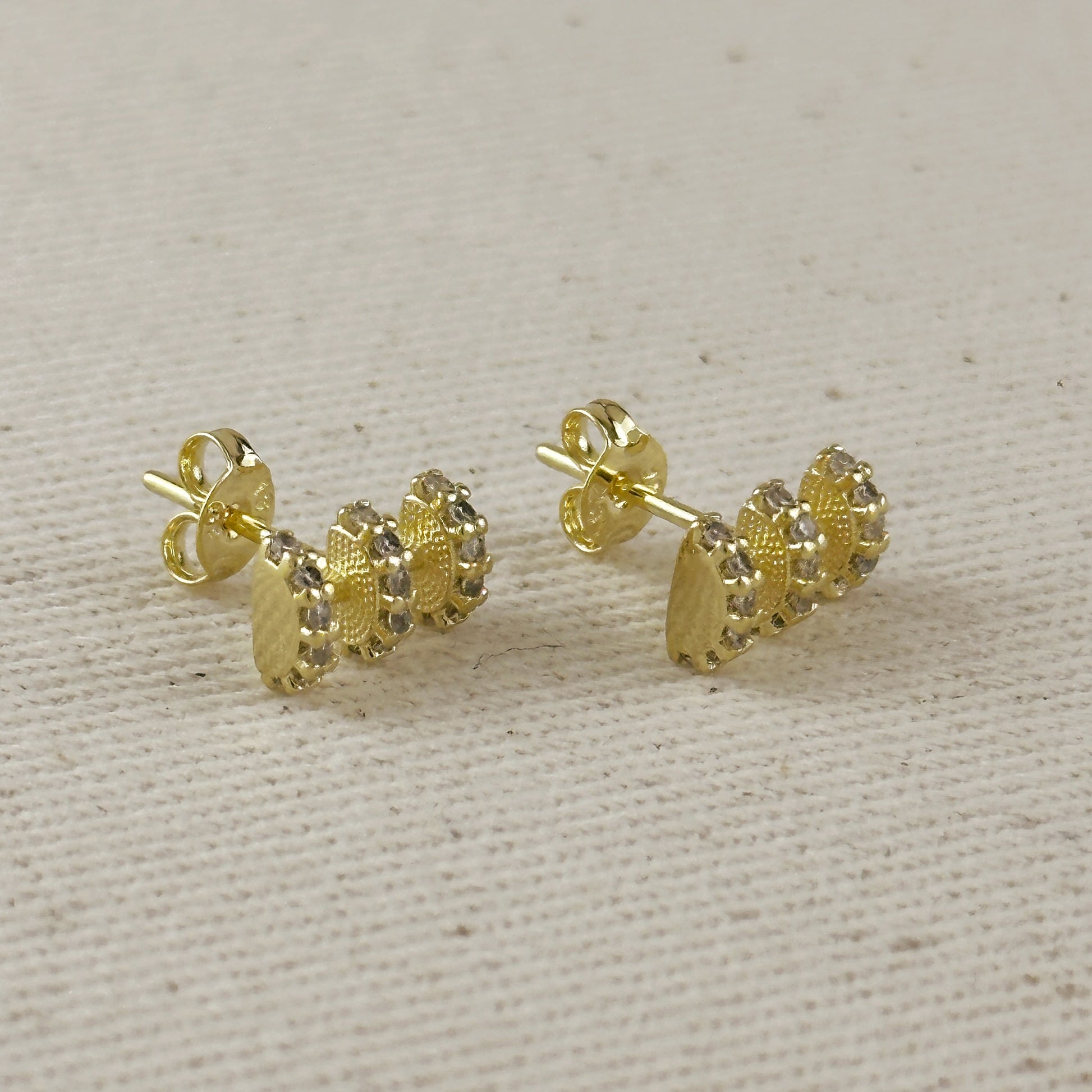 18k Gold Filled Triple Curve CZ Stud Earrings
