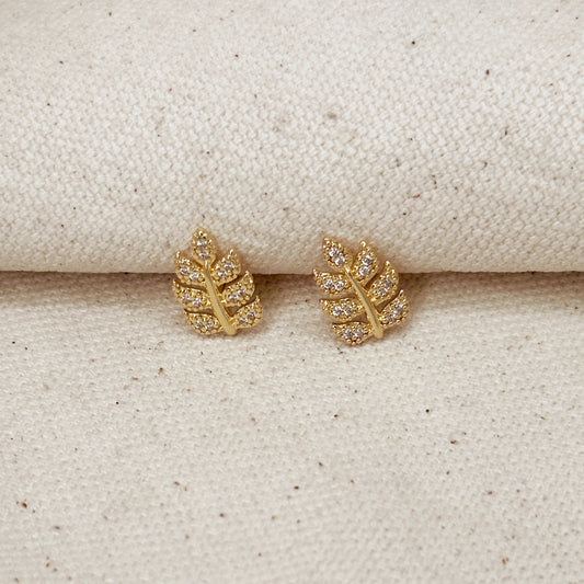 18k Gold Filled CZ Leaf Stud Earrings