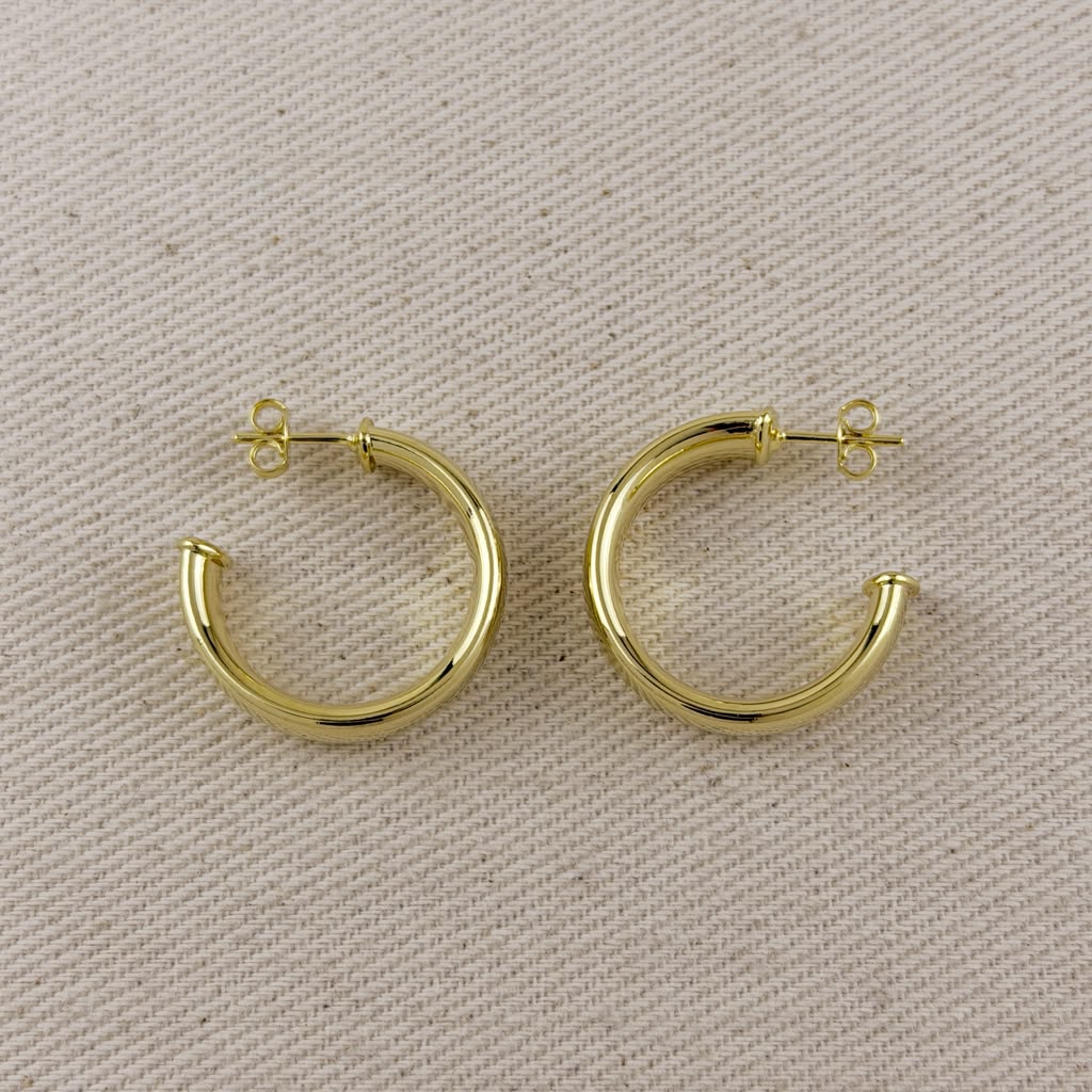 18k Gold Filled Polished Slightly Twisted C Hoop