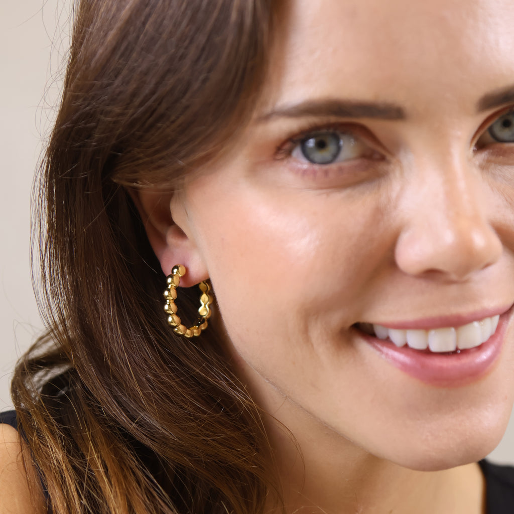 18k Gold Filled 28mm Beaded Clicker Hoop Earrings