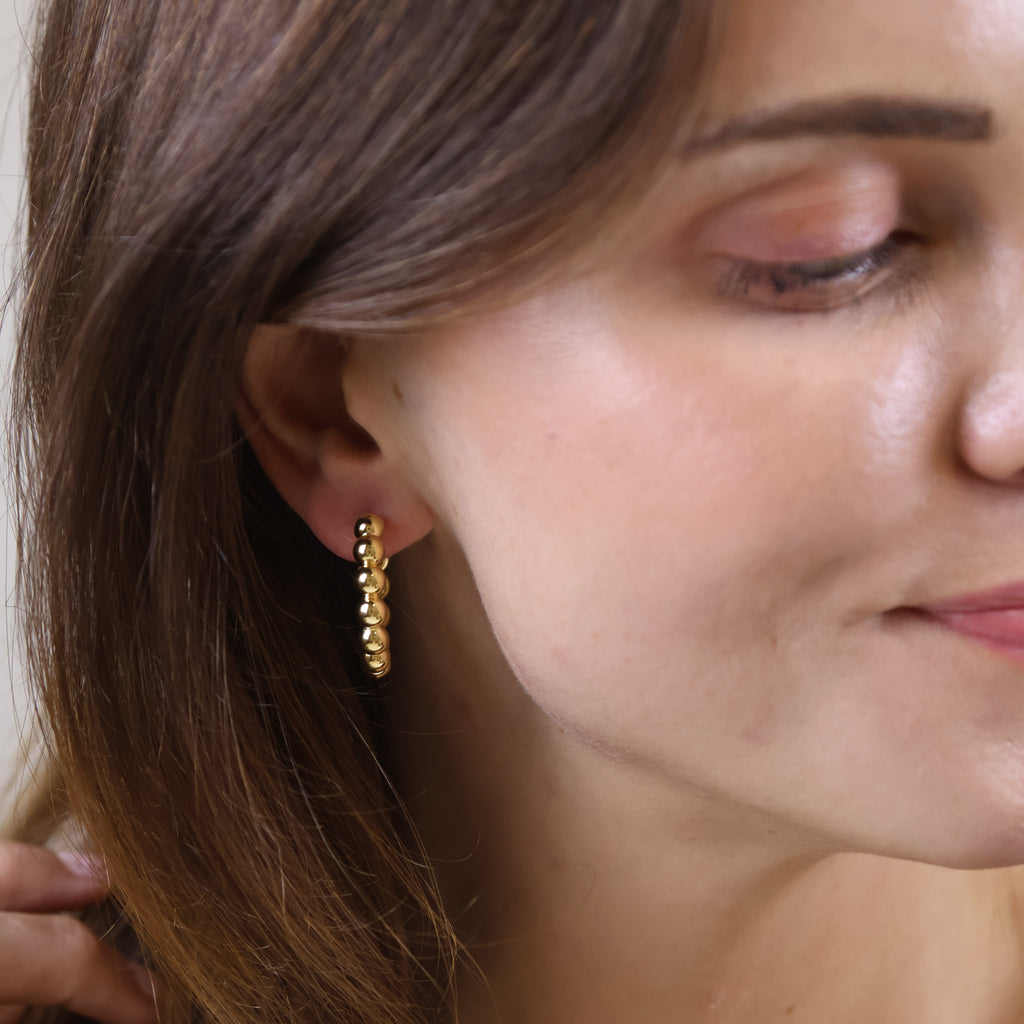 18k Gold Filled 28mm Beaded Clicker Hoop Earrings