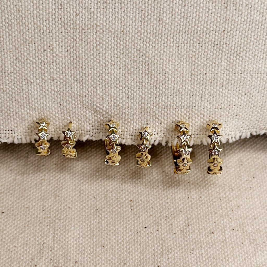 18k Gold Filled CZ Stars Hoop Earrings