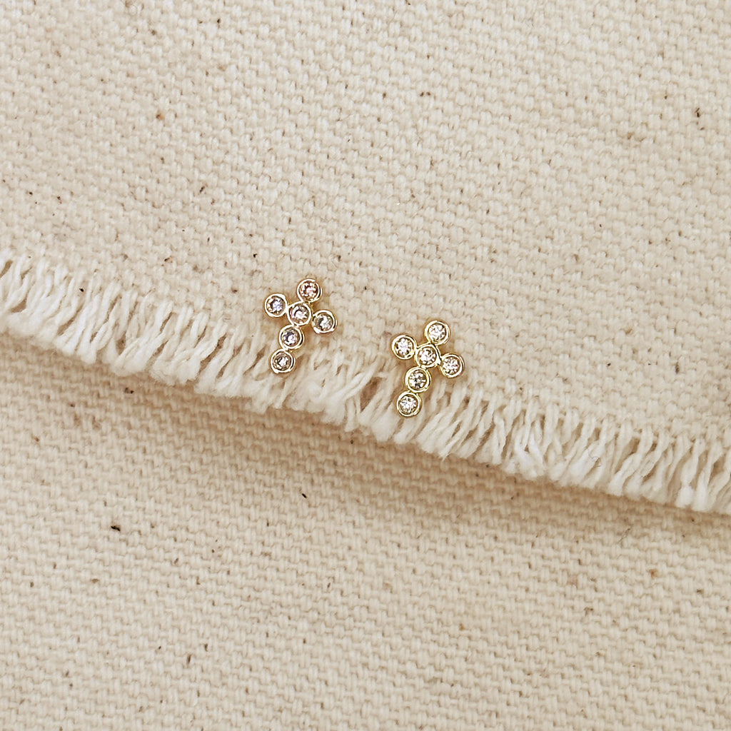 18k Gold Filled Mini Bezel CZ Cross Stud Earrings