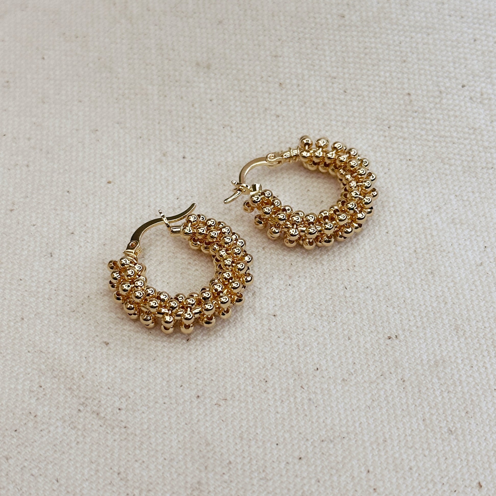 18k Gold Filled Beaded Cluster Hoop Earrings