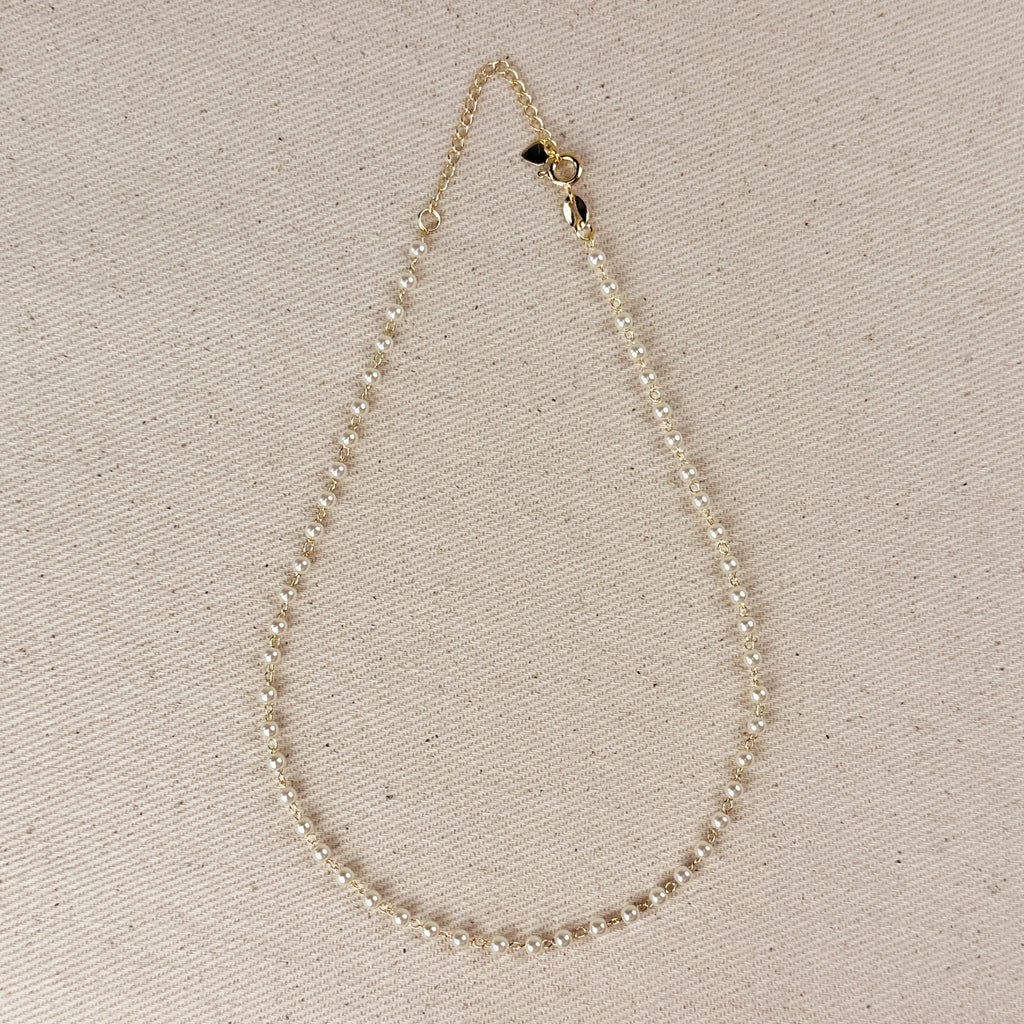 18k Gold Filled 3mm Pearls Choker Necklace